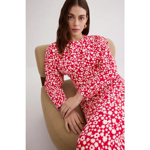 Marni Satin Midi Dress with Red and White Pop Fields Motif - Picture 3 of 14